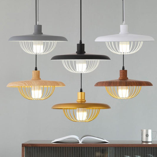 Creative Wood-colored Flying Saucer Chandeliers