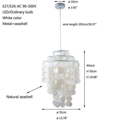Modern Nordic White Natural Seashell Hanging Pendant Lamp Fixture E27 LED Lights For Home Deco Bedroom Living Room Restaurant
