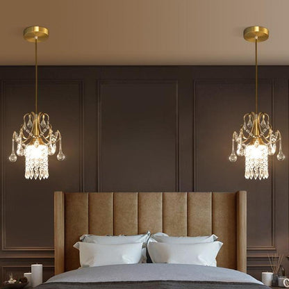 Light Luxury Small Chandelier Single Head Crystal Dining Room Chandelier American Bar Porch Corridor Decoration European Brass Corridor Lamp