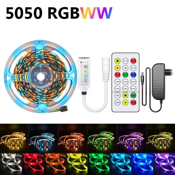RGBWW RGB LED Strip Light 5050 10M 5M LED Lights SMD 2835 Rgb Leds Tape Diode Ribbon Flexible Room Decoration DC12V Adapter set
