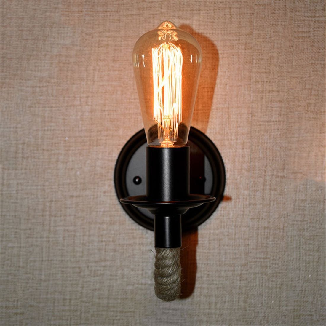 American Country Hemp Rope Wall Lamp Retro Light Wall Sconce Beside Living Loft Lighting Stairs Vanity Light Indoor Wall Lamps