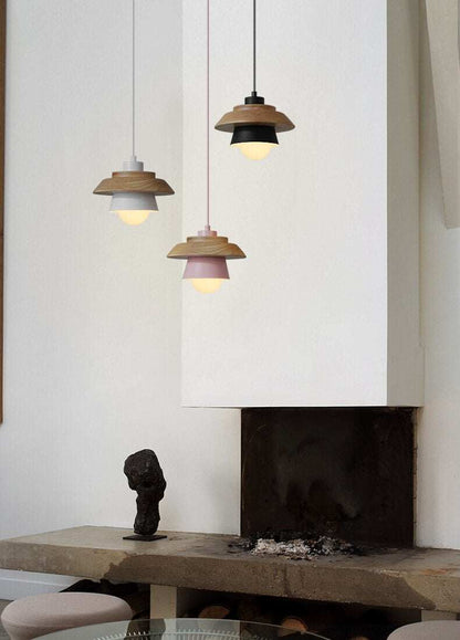 The Nordic modern minimalist bedroom small chandelier iron wood bowl hall creative personality Macarons restaurant LED lamp