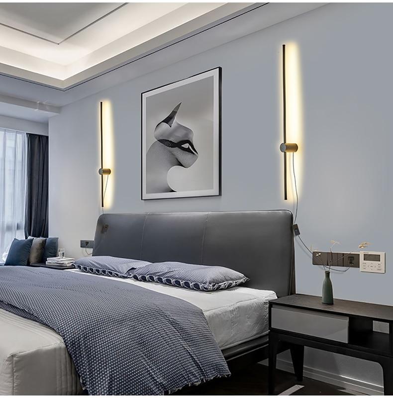 RGB Minimalist long strip LED wall lamps Modern living room bedroom bedside plug in wall lamp background wall sconce LED lamps
