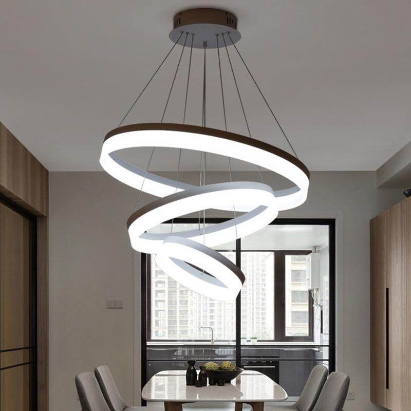 Modern LED Pendant Lights Fixtures For Living Dining Room Decor Rings Suspension Bedroom Lustre Circle Hanging Lamp With Remote