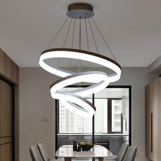 Modern LED Pendant Lights Fixtures For Living Dining Room Decor Rings Suspension Bedroom Lustre Circle Hanging Lamp With Remote