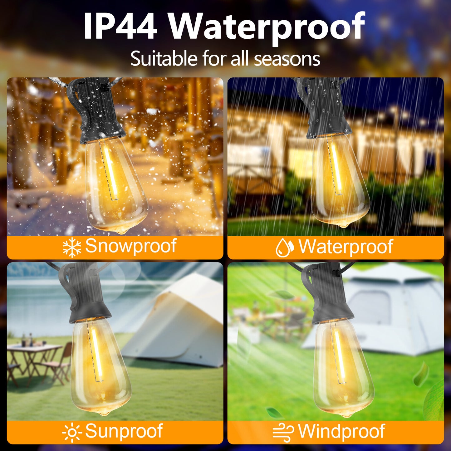 Solar Globe LED String Lights G40 Patio Light USB Recharger 8 Light Modes Remote Control Solar Weatherproof
