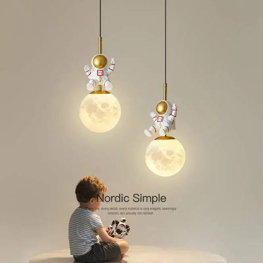 Modern LED Bedside Pendant Lamp Astronaut Chandelier for Child's Room Bedroom Moon Night Light Home Decor Light Fixture Lustre