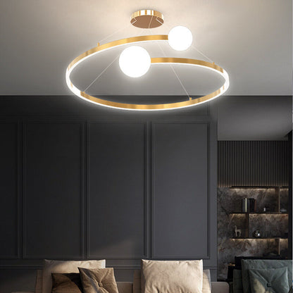 Children's room bedroom chandelier Scandinavian minimalist living room lamp creative gold ring art study chandelier