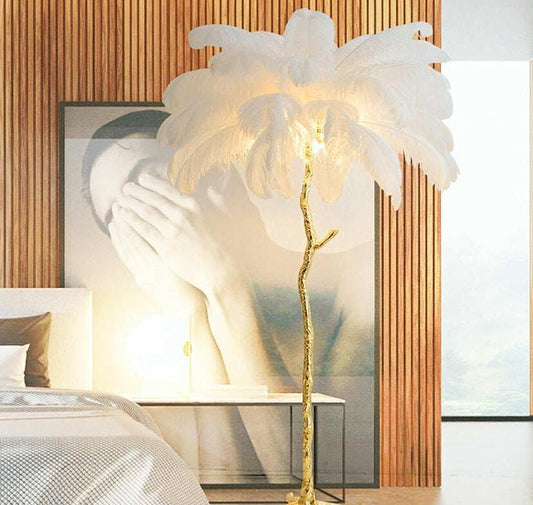 Nordic Ostrich Feather Floor Lamp Stand Light Copper Modern Interior Lighting Decor Home Floor Lights Luminaria Ostrich Feather