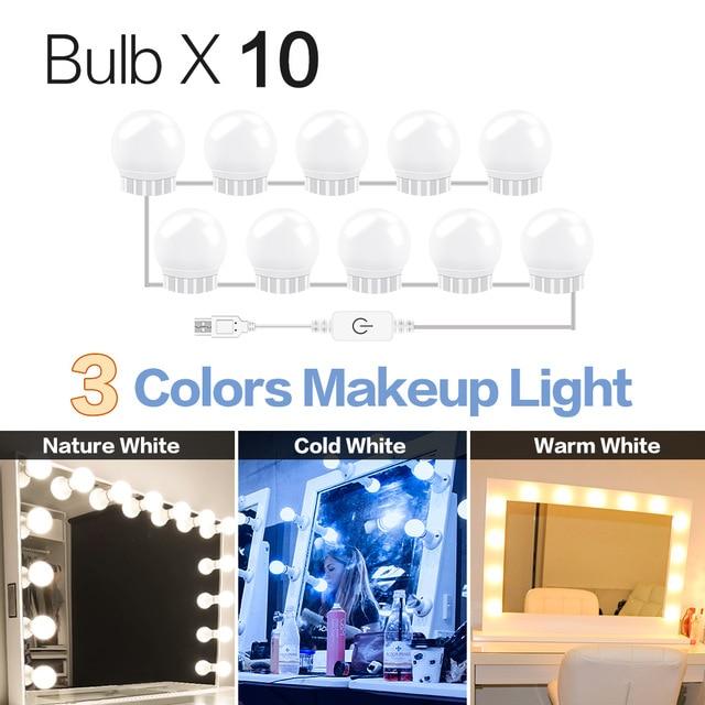 Hollywood Led Makeup Mirror Light 3-color Stepless Dimmable Dressing Table Bathroom Led Wall Lamp USB Make Up Vanity Lighting