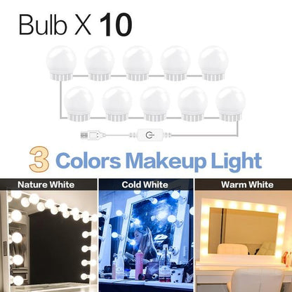 Hollywood Led Makeup Mirror Light 3-color Stepless Dimmable Dressing Table Bathroom Led Wall Lamp USB Make Up Vanity Lighting