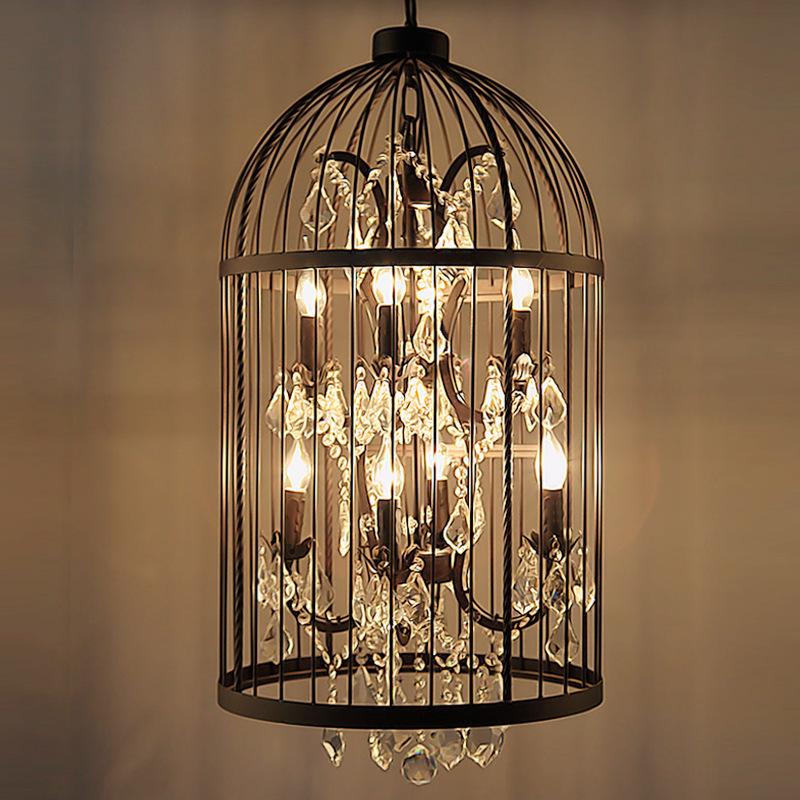 American Retro Crystal Chandelier Birdcage Wrought Iron Chandelier