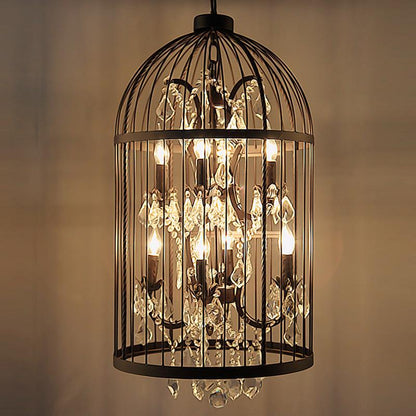 American Retro Crystal Chandelier Birdcage Wrought Iron Chandelier