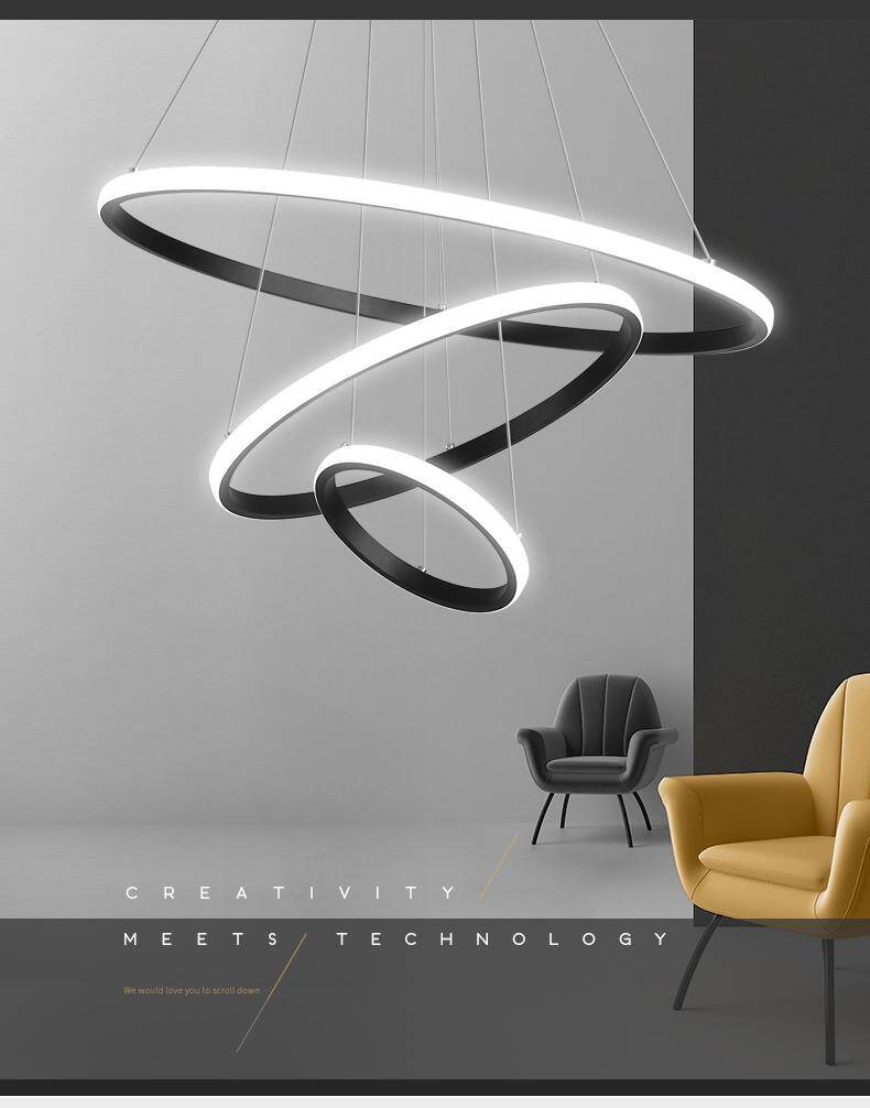 Modern LED Pendant Lights Hang Lamp Living Room Foyer White Coffee Black External Illumination Ring Lighting Luminaria Abajur De