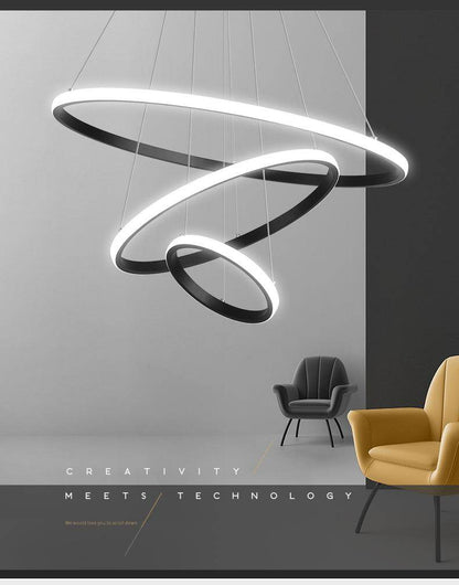 Modern LED Pendant Lights Hang Lamp Living Room Foyer White Coffee Black External Illumination Ring Lighting Luminaria Abajur De