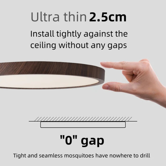 Modern LED Ceiling Light Circular Ultrathin Wood Grain Walnut Decorative Light Indoor Bedroom Living Room Dining Room Home Light
