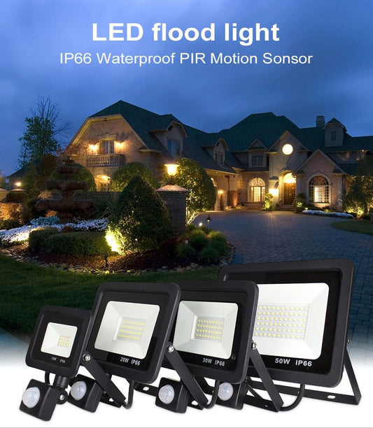 LED PIR Motion Sensor Adjustable Flood Light 10W 20W 30W 50W Waterproof IP66 Floodlight Garden Spotlight Outdoor Wall Lamp