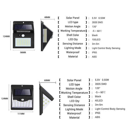 Vacamm 100 LED Solar Light Outdoor Solar Lamp PIR Motion Sensor Solar Powered Sunlight Wall Street Light for Garden Decoration