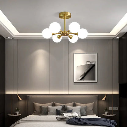 Luxury Copper LED Ceiling Chandelier Nordic White Glass Ball Ceiling Lamps Living Dining Room Bedroom Light
