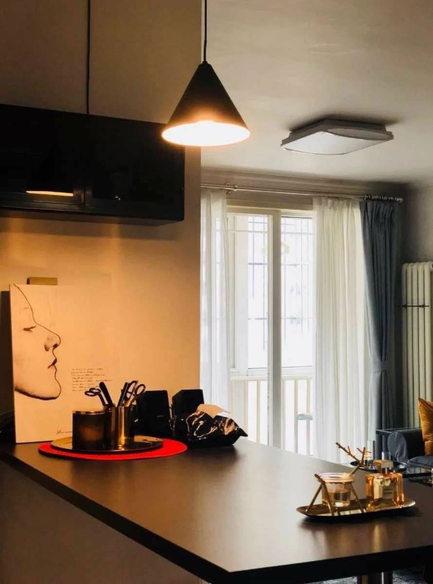 Modern Light Black Metal Long Wire Cone Shape Pendant Lamp Kitchen Island Hanging Lamp Bedside Suspension Lighting