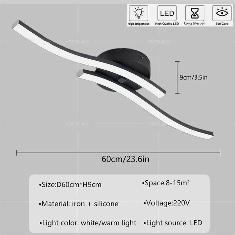 Modern LED Ceiling Light Long Wave Lamp Living Room Bedroom Study Corridor Aisle Entrance Balcony Home Decoration Lustre