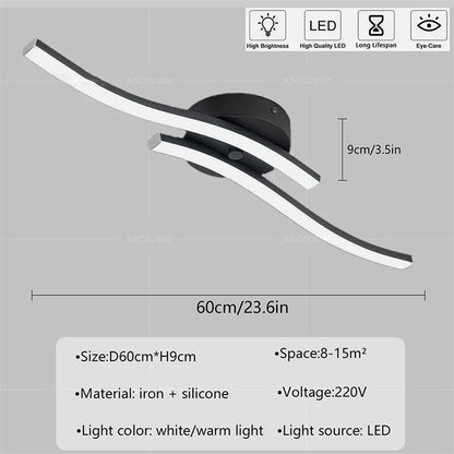 Modern LED Ceiling Light Long Wave Lamp Living Room Bedroom Study Corridor Aisle Entrance Balcony Home Decoration Lustre