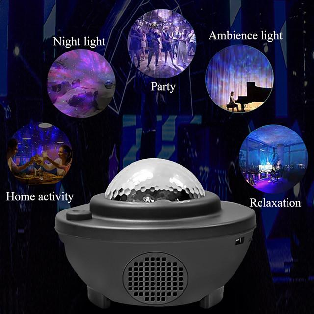 LED Star Night Light Wave Sky Starry Galaxy Projector Blueteeth USB Voice Control Music Player 360 Rotation Night Lighting Lamp