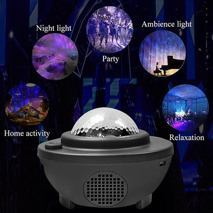 LED Star Night Light Wave Sky Starry Galaxy Projector Blueteeth USB Voice Control Music Player 360 Rotation Night Lighting Lamp