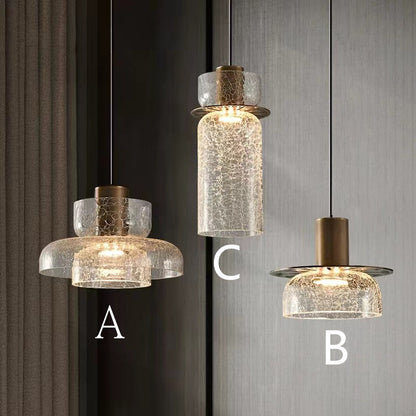 Creative Cracked Glass LED Pendant Light Gold Metal Clear Amber For Dining Room Bedroom Crod Adjustable
