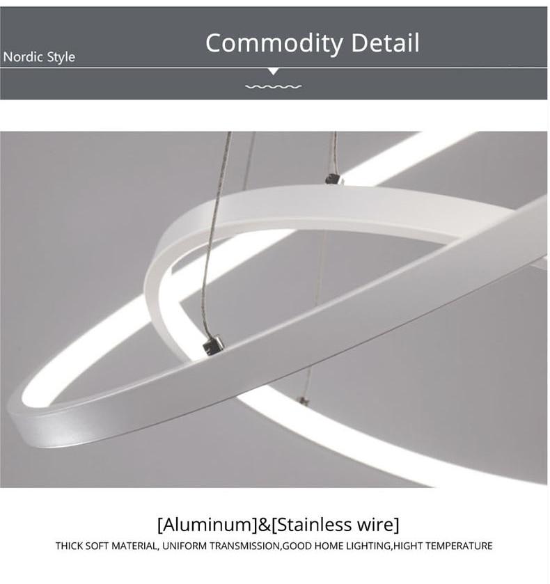 Modern LED Pendant Lights For Living Dining Room White Golden Coffee Black Circle Rings Aluminum Body Lamp Fixtures Home Lamp