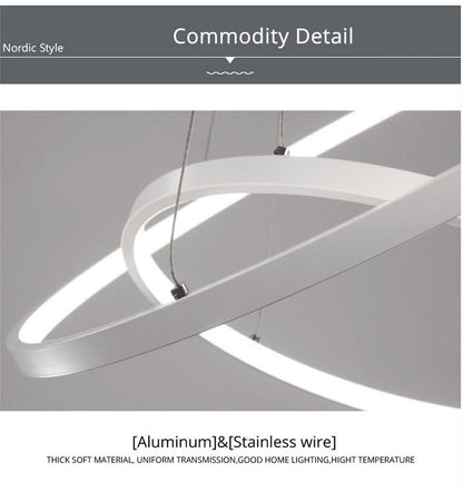 Modern LED Pendant Lights For Living Dining Room White Golden Coffee Black Circle Rings Aluminum Body Lamp Fixtures Home Lamp