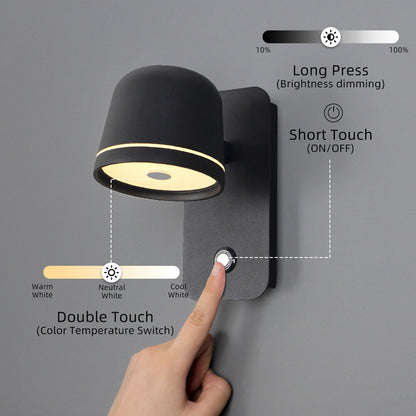 LED Dimmable Wall Lamp with On/Off Switch Adjust Brightness and 3-CCT Rotation Wall Sconce for Bedside Living Room