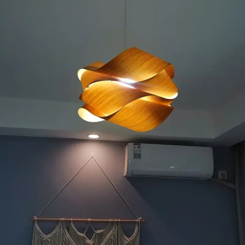 Creative Wooden Skin Pendant Lamp Bedroom Restaurant  Aisle Chandelier Modern Simple Led Decor Lighting Fixtures