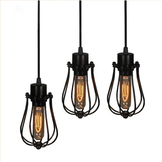 Simple Black Metal Painted Vintage Pendant Lamps Indoor Bra Wire Cord Pendant Lights E27