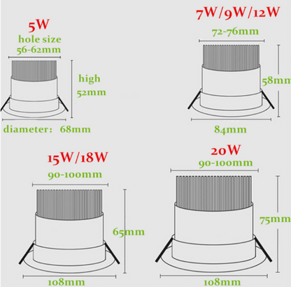 Dimmable 5W7W9W12W15W18W20W24W Ceiling downlight Epistar LED Recessed Ceiling lamp Spot light  For home illumination