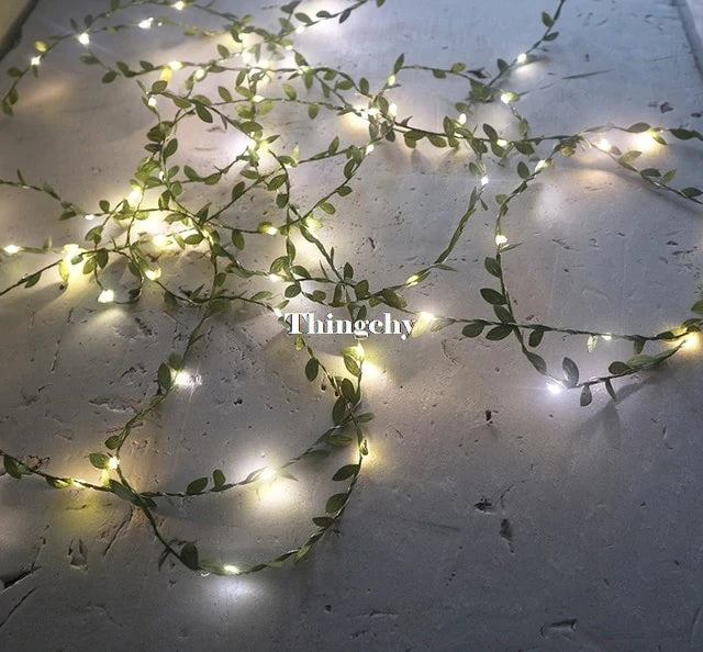 tiny leaves garland fairy light led copper wire Battery string lights for Wedding forest Table Christmas home party Decoration