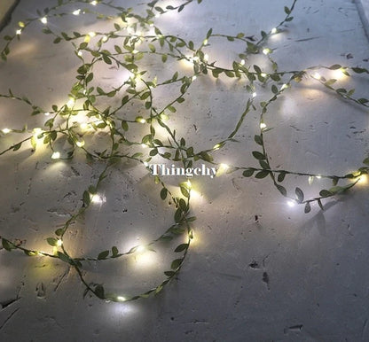 tiny leaves garland fairy light led copper wire Battery string lights for Wedding forest Table Christmas home party Decoration