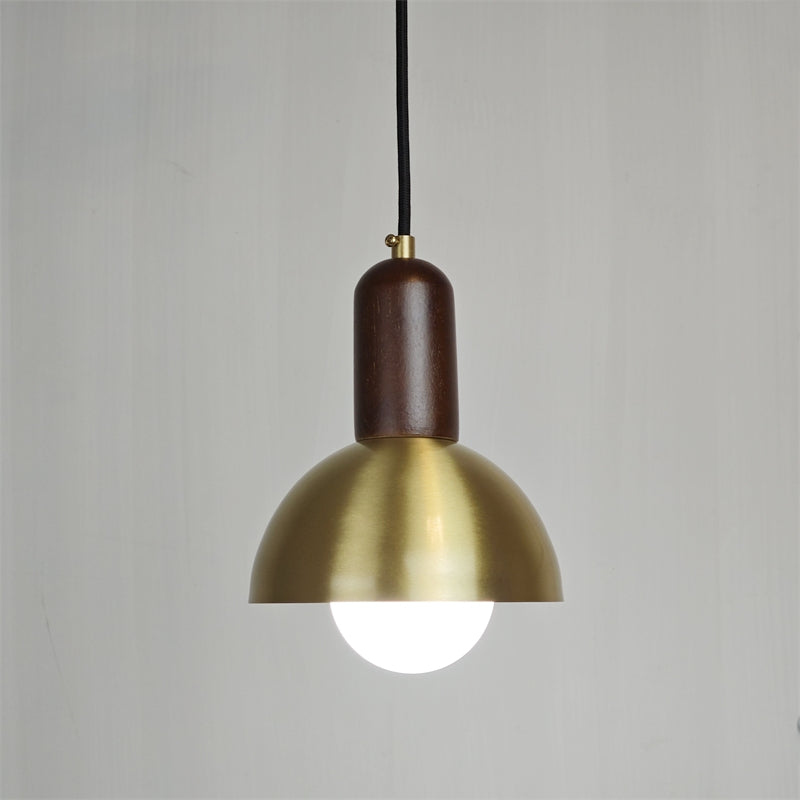 Brass Round Ball Pendant Fixture LED Vintage Hanging Lamp Copper Walnut Wood Lighting Fabric Wire Pendant Lamp