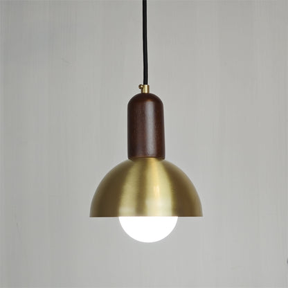 Brass Round Ball Pendant Fixture LED Vintage Hanging Lamp Copper Walnut Wood Lighting Fabric Wire Pendant Lamp