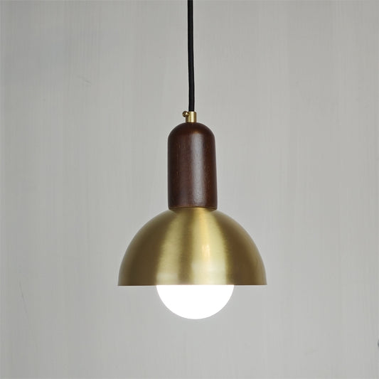 Brass Round Ball Pendant Fixture LED Vintage Hanging Lamp Copper Walnut Wood Lighting Fabric Wire Pendant Lamp