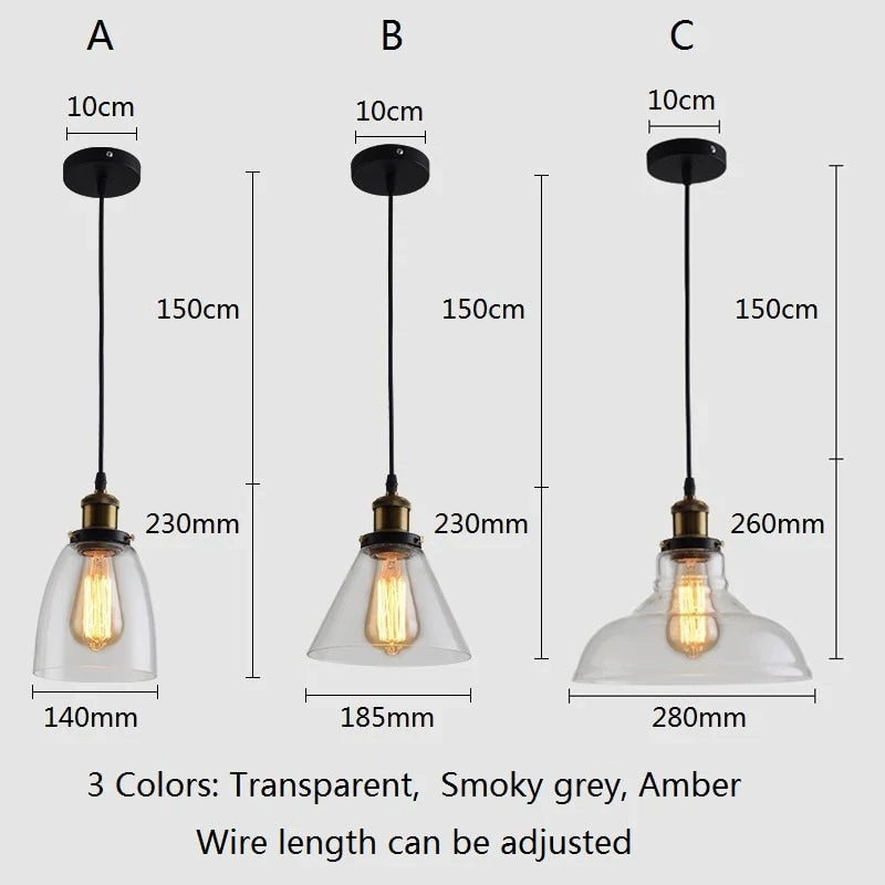 Vintage Pendant Lights Glass Pendant Lamps Loft Industrial Hang Lamp Smoky Grey Lamparas De Techo Colgante Modern Lustre Pendent