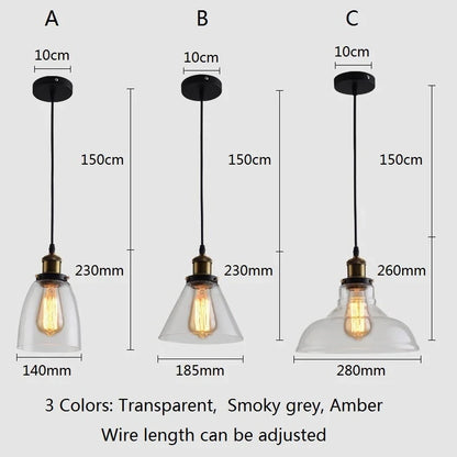 Vintage Pendant Lights Glass Pendant Lamps Loft Industrial Hang Lamp Smoky Grey Lamparas De Techo Colgante Modern Lustre Pendent