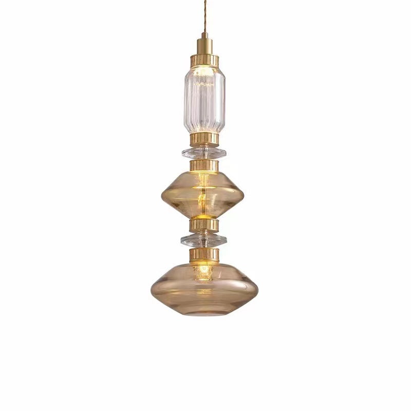 Clear Amber Glass LED Chandelier Modern Pendant Lamp Hall Parlor Restaurant Bedside Lighting Fixtures