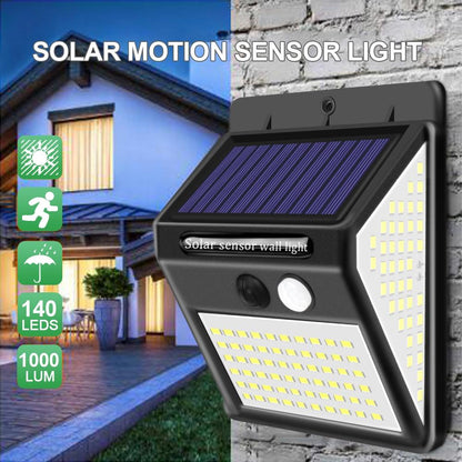 3 Mode 140 LED Garden Solar Security Lights Outdoor Motion Sensor Solar Powered Energy Lamp for Wall Fence Decoration Waterproof