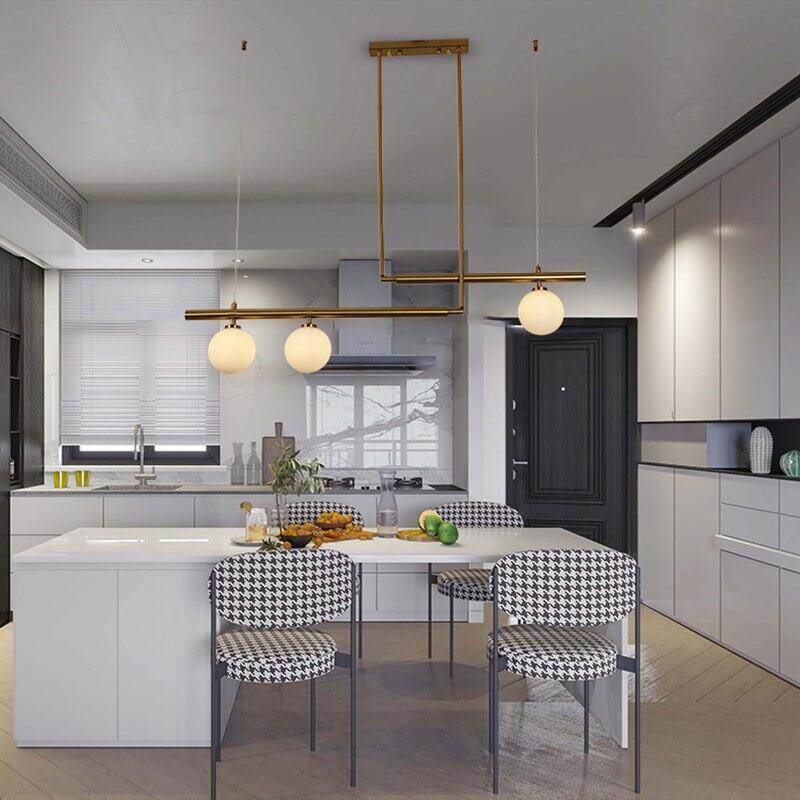 Modern Pendant Light With White Glass Ball Dining Hanging Led Minimalist Lamp Kitchen Gold Pendant Light Fixture Living Room