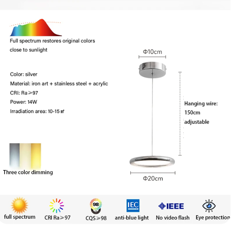 Modern LED Ceiling Pendant Lights Chandelier Full Spectrum Dimmable Indoor Simple Lamp