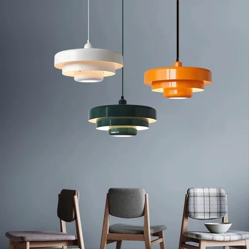 Nordic LED Pendant Light Macaron Carbon Steel Aluminum White Dark Green Orange Illuminations For Restaurant Living Rooms Fixture