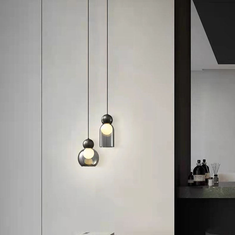 Modern Gray Clear Glass Pendant Lights Brass Bedroom Bedside Dining Room Hanging Lamp E27 Bulb Wire Adjustable