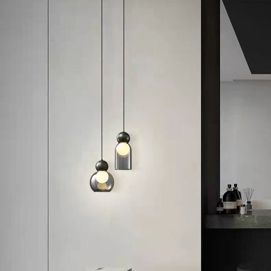 Modern Gray Clear Glass Pendant Lights Brass Bedroom Bedside Dining Room Hanging Lamp E27 Bulb Wire Adjustable