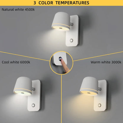 LED Dimmable Wall Lamp with On/Off Switch Adjust Brightness and 3-CCT Rotation Wall Sconce for Bedside Living Room
